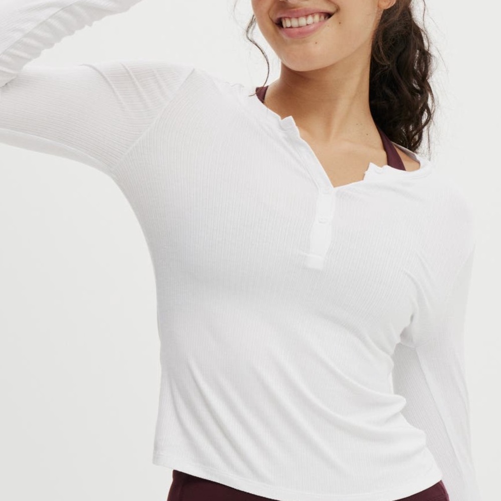 cotton on body active sheer ribbed long sleeve henley